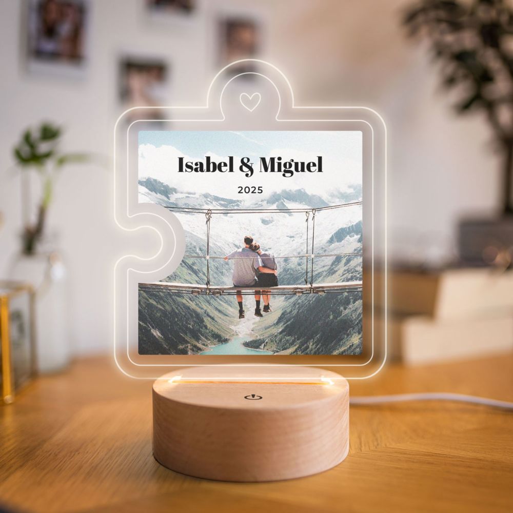Personalisierbare LED-Lampe Puzzle Teil mit Foto und Text