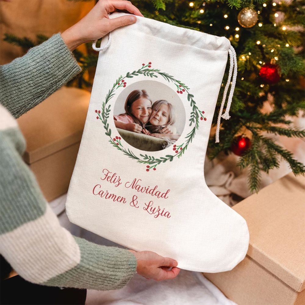 Personalisierbarer Weihnachtsstrumpf mit Foto und Text