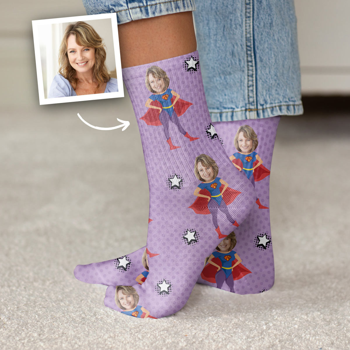 Calcetines personalizados con cara y superhéroes