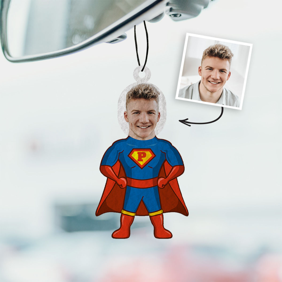 Ambientador de coche personalizado con cara de superhéroe Juego de 2