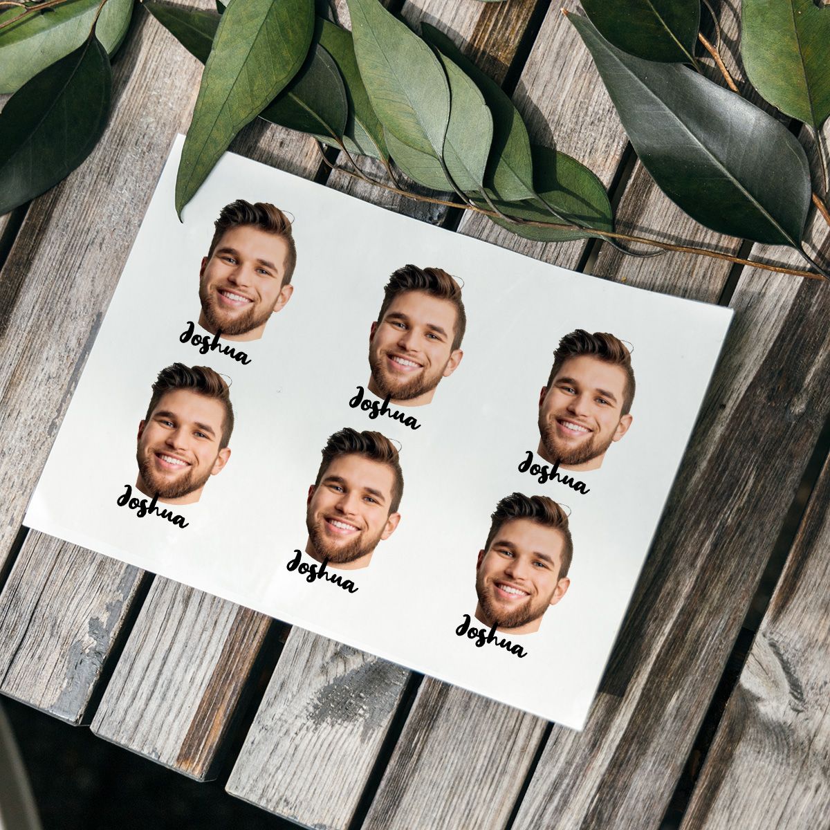 Set de 6 tatuajes con cara y texto personalizados