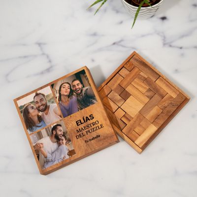 Puzzle de madera personalizado con 3 fotos y texto