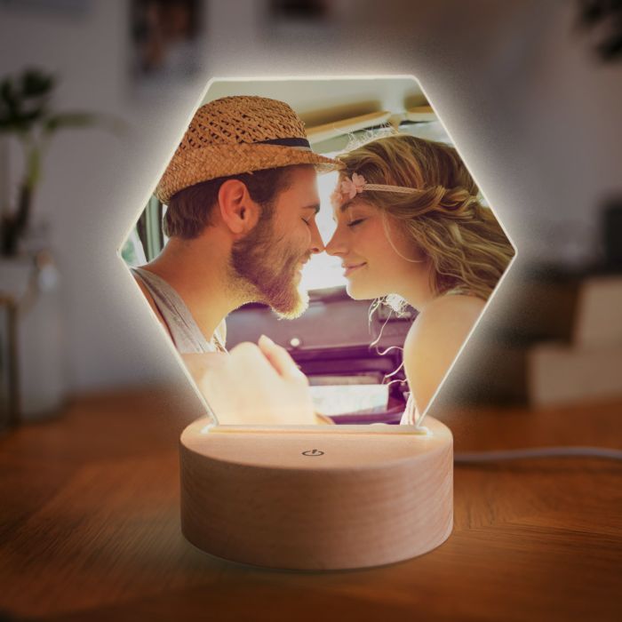 Lámpara LED Foto Personalizada + Base Madera