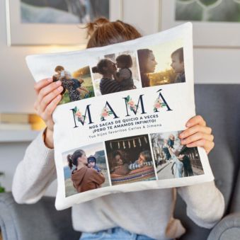 Funda de cojín personalizada con foto y texto para mamá 