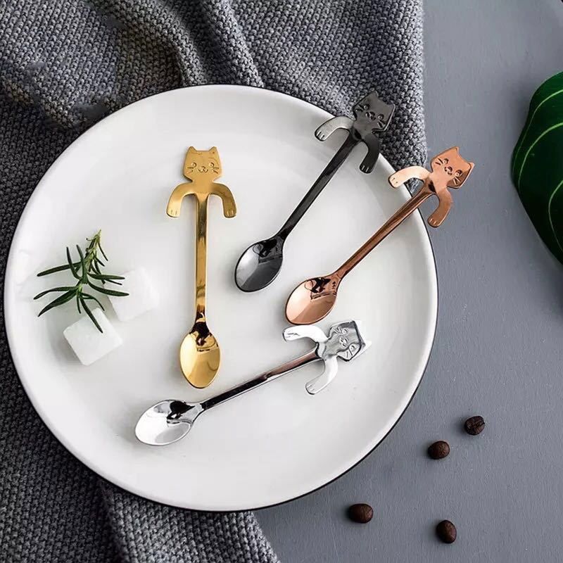 Juego de 4 cucharas de café de Gatos
