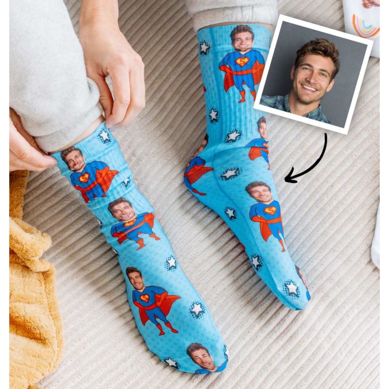 Calcetines personalizados con cara y superhéroes