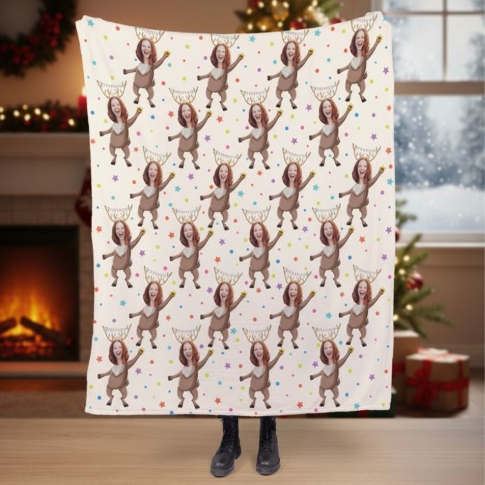 Manta con caras personalizas para Navidad