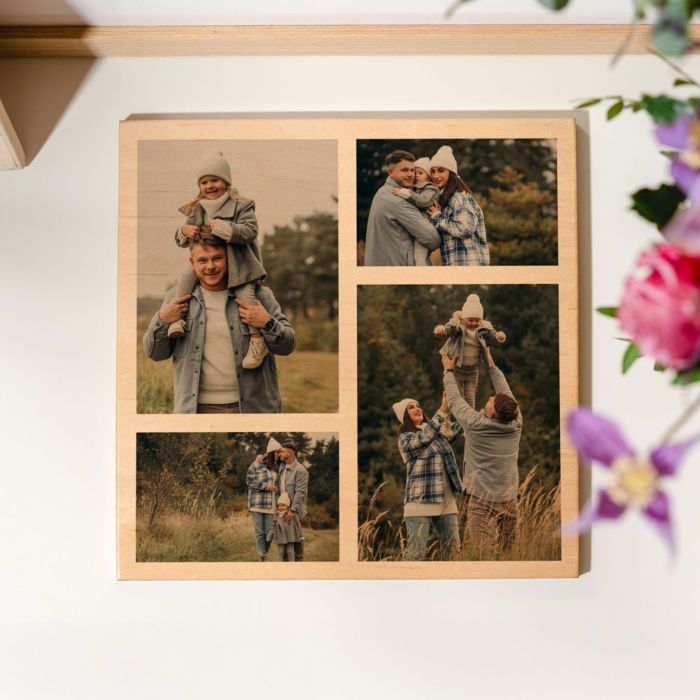 Cuadro de madera personalizable con 4 fotos
