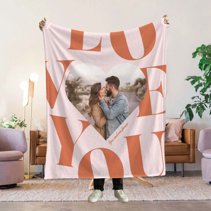 Manta corazón personalizable con foto y texto