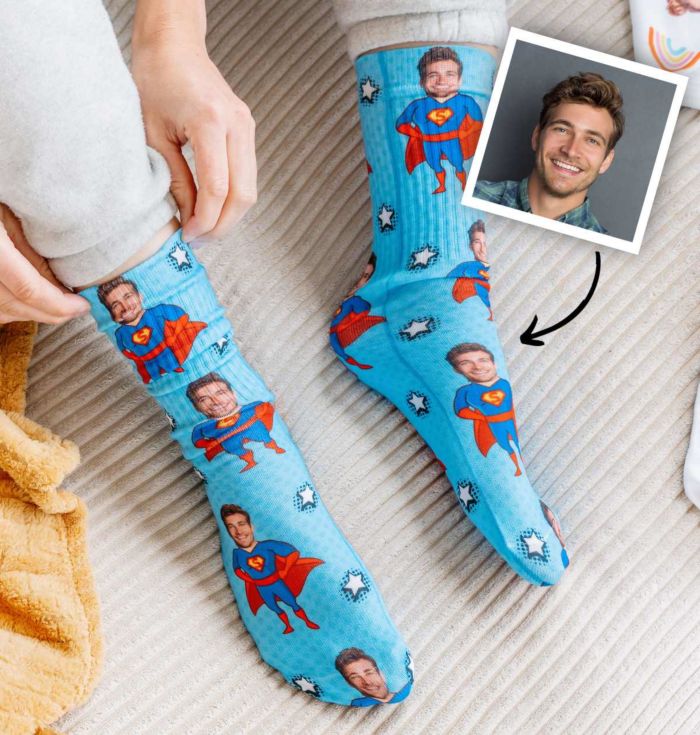 Calcetines personalizados con cara y superhéroes