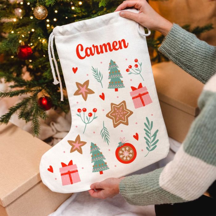 Calcetín navideño personalizable con estampado y nombre