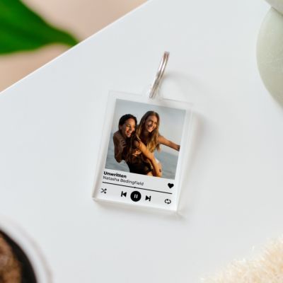 Llavero acrílico con foto y canción personalizado