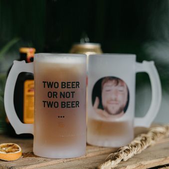 Jarra de cerveza personalizada con foto y texto 