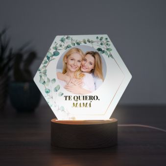 Lámpara led con hojas, foto y texto