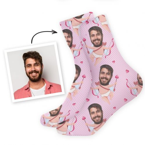 Calcetines personalizados con tu cara y fondo romántico
