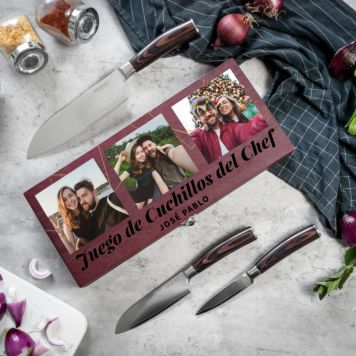 Juego de Cuchillos de Damasco en Caja con 3 Fotos y Texto - Design