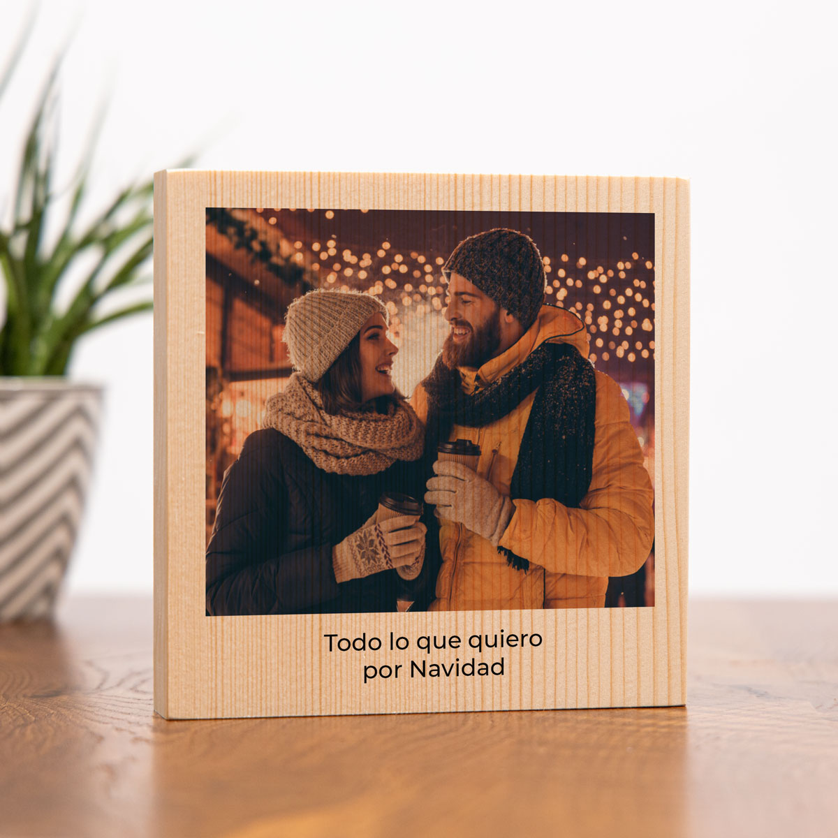 Cuadro de madera con foto y texto para Navidad